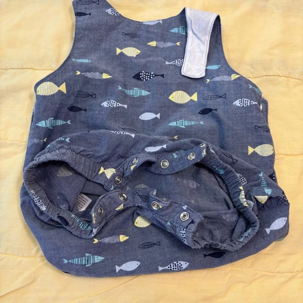 EUC Crown & Ivy Baby Romper, Blue with Fish Print, Baby Sz 12 months - Picture 11 of 13